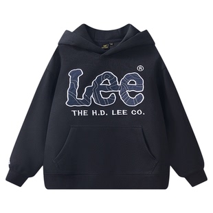 Lee kids男女童连帽字母卫衣秋冬季新款休闲百搭保暖舒适长袖上衣