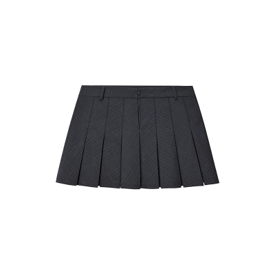 WMWM休闲黑色羊毛百褶短裙