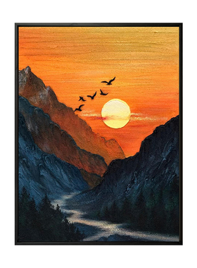 国风山水风景砂岩肌理装饰画
