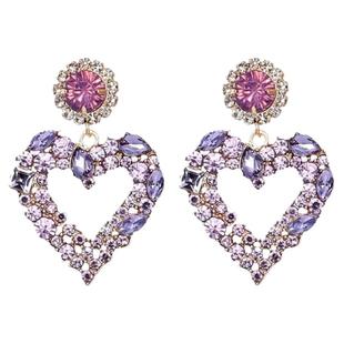 Twinkling 小众超闪紫色爱心耳环耳夹温柔风气质心形水钻耳钉耳饰