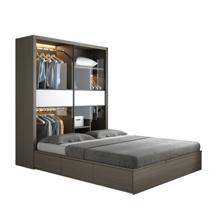 衣柜床一体榻榻米儿童房北欧双人床1.5米小户型1.8米无床头储物床