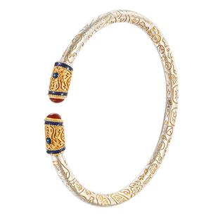 九乐足银999银手镯女描金吉言圆棍珐琅手镯新中式国风首饰送女友