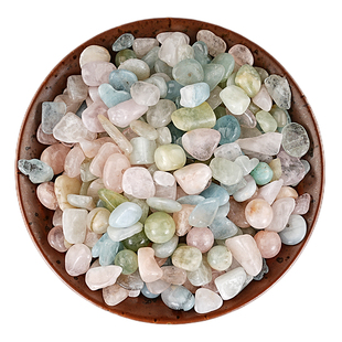 天然摩根石碎石摆件黄金绿柱石原石海蓝宝颗粒蓝粉色水晶矿物标本