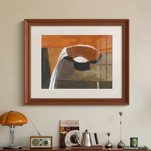 抽象艺术高级感焦糖色中古风复古挂画法式现代客厅餐厅玄关装饰画