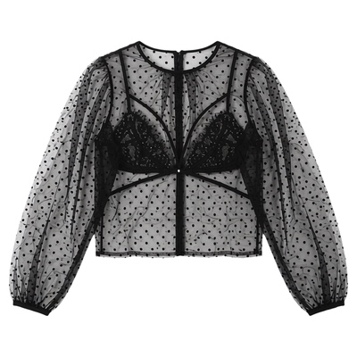 Monochrome long-sleeved V-neck polka-dot perspective outfit