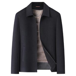 100羊毛呢夹克男加肥大码可脱卸羽绒内胆中年行政翻领双面呢大衣