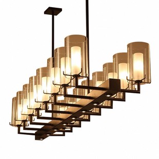 餐吊灯餐桌吧台灯新中式长方形茶室灯美式工业风酒店前台接待吊灯