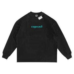 RAGECAVE基础LOGO美式休闲男宽松上衣重磅小领口圆领长袖情侣T恤