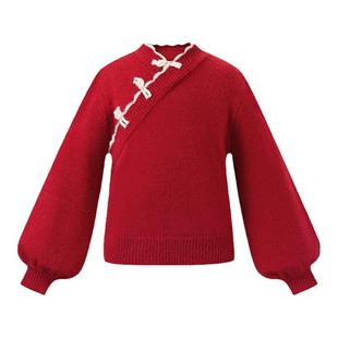 十三余童装[花间来信]国风汉服女童三色毛衣开衫针织衫春秋新款