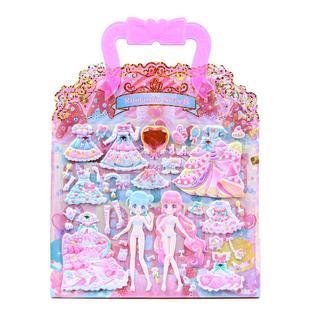 儿童益智女孩手提公主换装贴纸卡通立体场景换衣服泡绵大张贴画