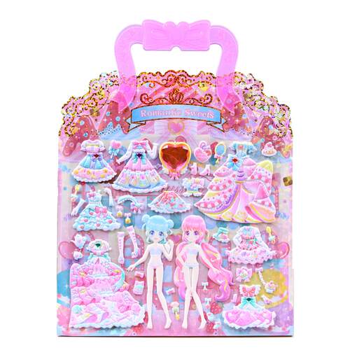 儿童益智女孩手提公主换装贴纸卡通立体场景换衣服泡绵大张贴画