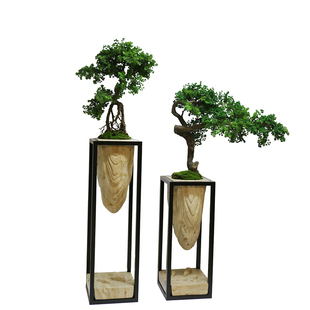 枯山水禅意铁艺花架子松树盆景落地新中日式楼梯转角庭院造景装饰