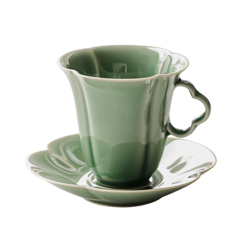 肆造高颜值青瓷复古带杯托咖啡杯