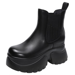 牛皮新款百搭厚底高跟短靴女款好穿真皮2026春季女式烟筒靴马丁靴