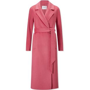 LK BENNETT蔷薇粉色绵羊毛大衣冬新款插肩袖单粒扣腰带设计
