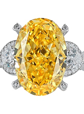 925银浓彩黄钻色椭圆戒指