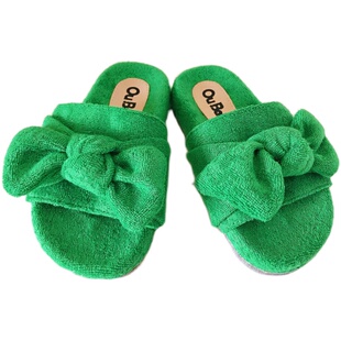 Oubaby儿童女童休闲绿色蝴蝶结露趾拖鞋