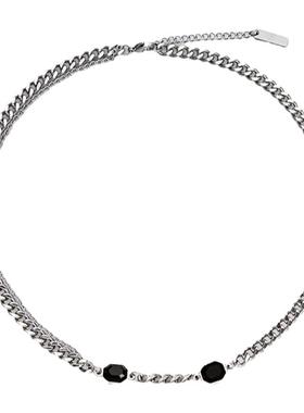 YUSTUDIO日韩黑色水晶钛钢项链男潮小众ins冷淡风时尚高级感颈链