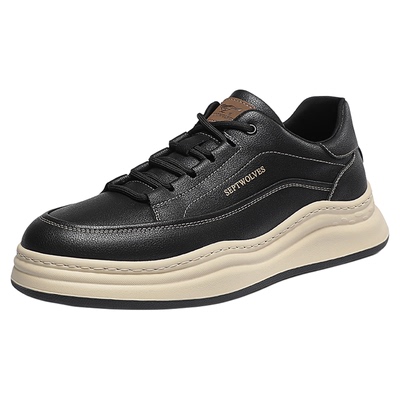 七匹狼男鞋厚底板鞋男秋季新款透气黑色休闲皮鞋潮流百搭男士鞋子