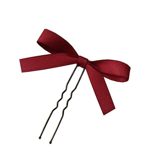 豆妈原创韩式甜美少女酒红色蝴蝶结盘发发簪U型夹插针发新娘饰品