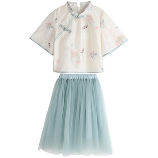 布丁哈鲁童装夏装女童2026夏季新款儿童新中式国风短袖裙子套装