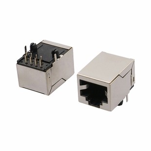 RJ45网络插座59款8P8C带屏蔽无灯21长卧式弯针RJ45网口母座连接器