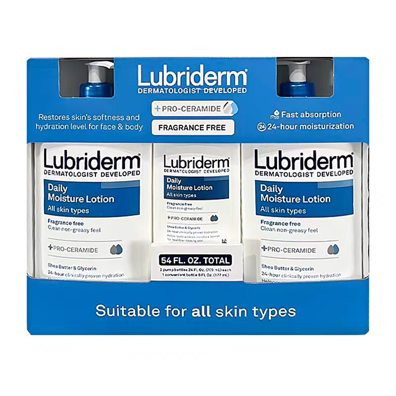 现货美国强生lubriderm身体乳滋润保湿清爽家庭套装709*2+177ml