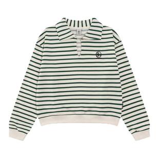 【现货】GROVE EDGE韩国条纹宽松卫衣裴珠泫同款休闲polo领上衣女