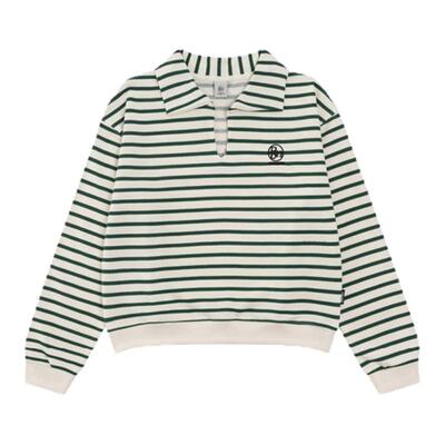 【现货】GROVE EDGE韩国条纹宽松卫衣裴珠泫同款休闲polo领上衣女