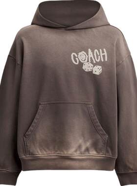 COACH/蔻驰奥莱男士棉质DICE图案休闲连帽卫衣高级复古