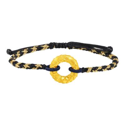 亚一黄金足金龙鳞平安扣手绳3D工艺黑金搭配潮酷时尚送男友情侣款