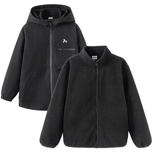 森马儿童外套男童女童秋冬装加绒保暖夹克户外三合一摇粒绒两件套