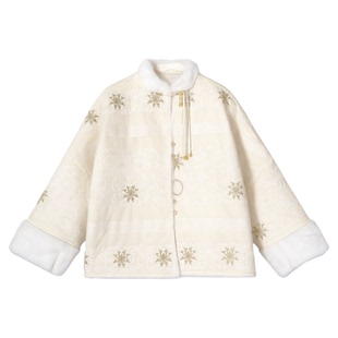 MOBAI默白 [云锦衣]新中式立领刺绣棉服女毛袖贵气国风棉衣外套