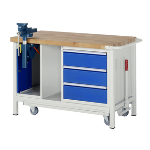 移动工作台工具车带轮双层可升降可推拉操作台实木防静电钢板桌面