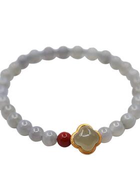 见欢喜和田玉单圈手串四叶草幸运