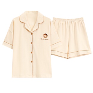 浪莎睡衣女夏季新款纯棉短袖薄款短裤夏天女款休闲开衫家居服套装