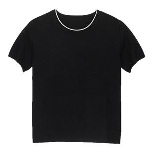 【专柜同款】鹿王圆领桑蚕丝短袖女简约纯色提花宽松针织春夏新款