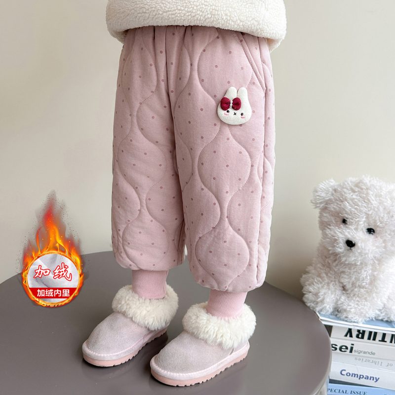 女童洋气加绒夹棉裤子冬季一条过冬宝宝2025新款北方保暖儿童冬装