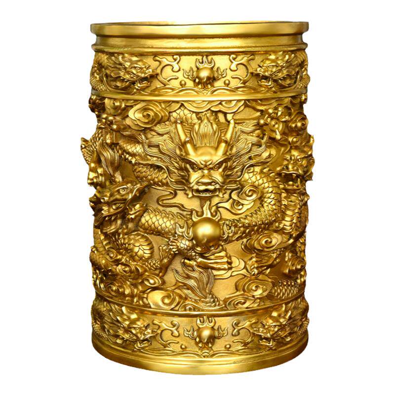 铜九龙香筒摆件客厅佛堂插香用品