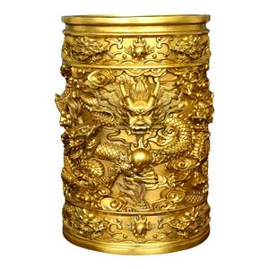 铜九龙香筒摆件客厅佛堂插香用品