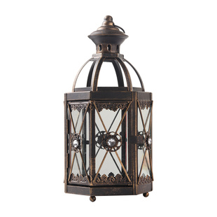 欧式烛台桌面复古油灯铁艺风灯摆件户外露营灯蜡烛台防风装饰道具