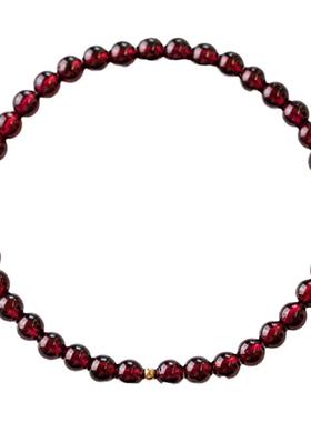 石榴石水晶手链女天然酒红金珠