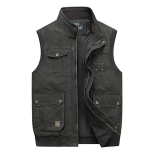 欧美立领多口袋运动坎肩休闲马夹外套男Men's casual vest jacket