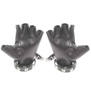 亚比半指机车铆钉手套女团黑红色皮酷炫哥特朋克爵士霹雳舞机能风