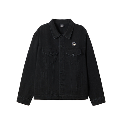 韦恩泽维尔大码男复古美式宽松翻领刺绣加肥加大牛仔外套夹克9141