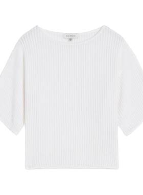 CLUB MONACO女士圆领宽松舒适亲肤短款上衣坑条中袖针织衫