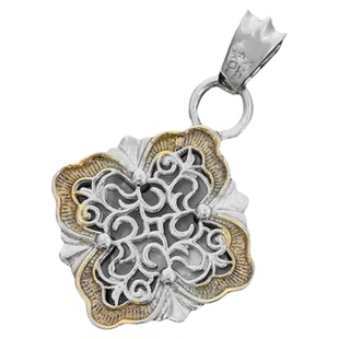 925银唐草纹贝母四叶草单独银饰吊坠女项链单坠配件3.5*2.5cm