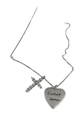 sweetbones银字母爱心纯银甜辣酷妹风原创设计双吊坠