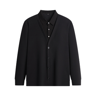 杉杉官方男士针织衫v领假两件春秋polo领羊毛衫商务休闲中年上衣