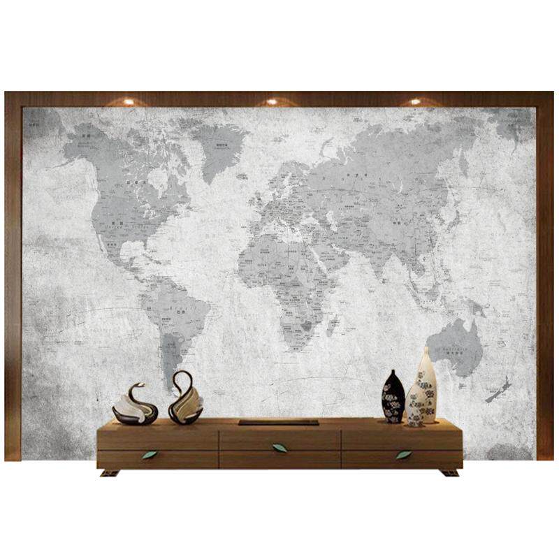 北欧手绘抽象世界地图复古客厅电视背景墙纸无缝沙发壁纸壁画墙布